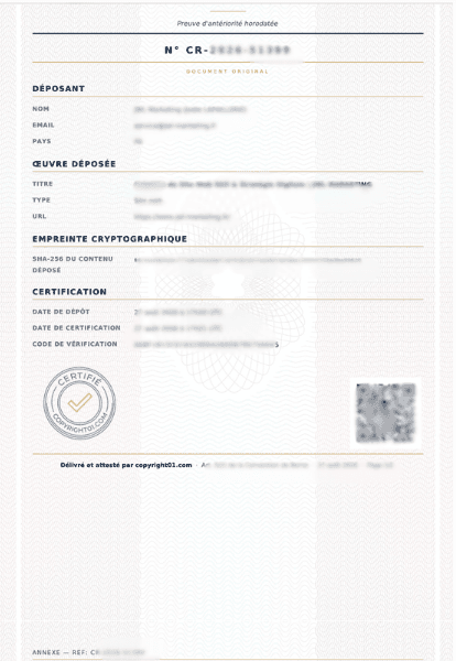Preuve d'antériorité horodatée — Copyright01
