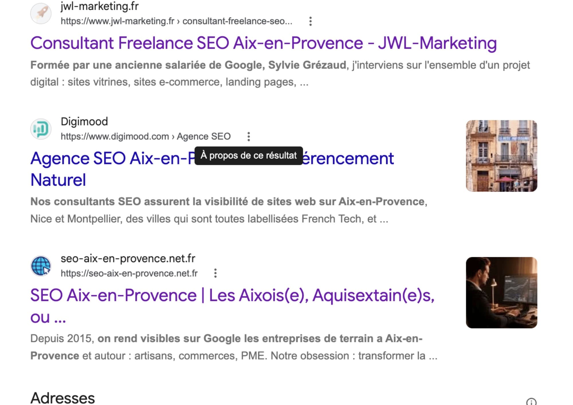 Résultat Google pour seo aix-en-provence — JWL Marketing