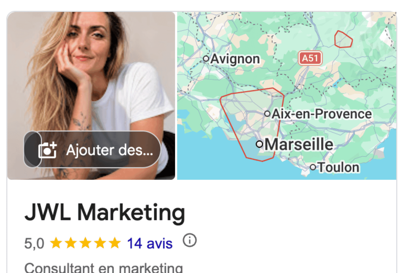 Fiche Google Business Profile JWL Marketing