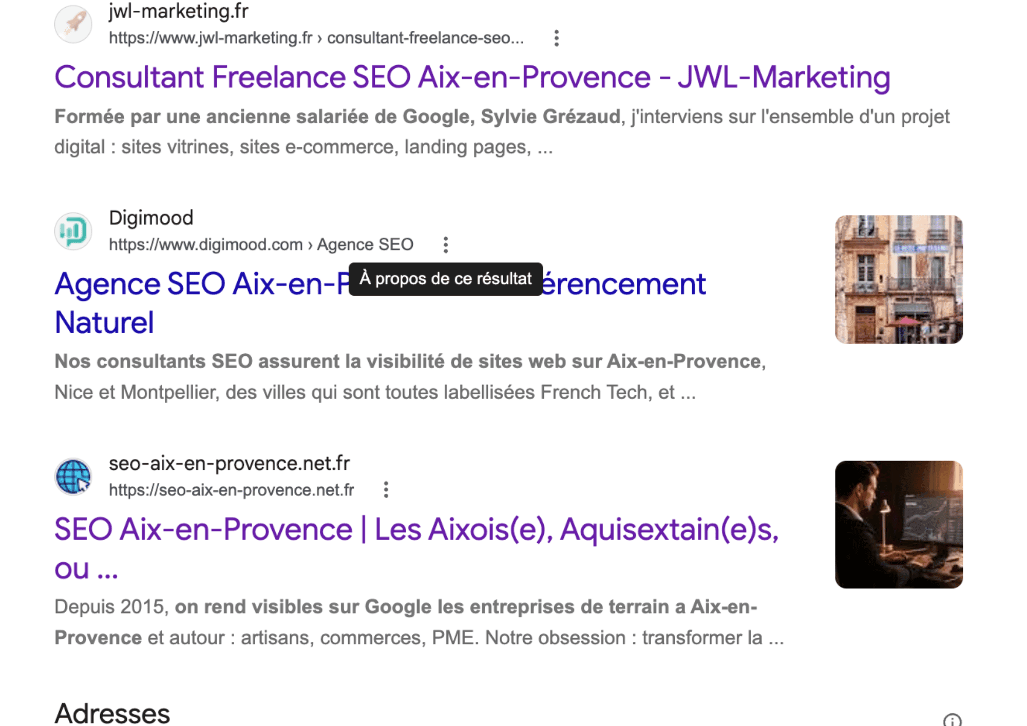 Résultat Google pour seo aix-en-provence — JWL Marketing